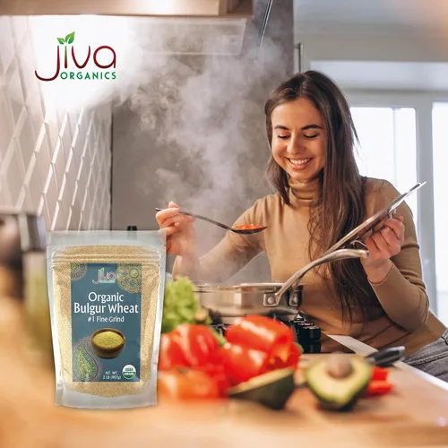 Miniatura 6 de Trigo búlgur orgánico fino #1 de 2 libras, sin OMG, cultivado en Estados Unidos, bayas de trigo 100% naturales, bolsa resellable por Jiva Organics