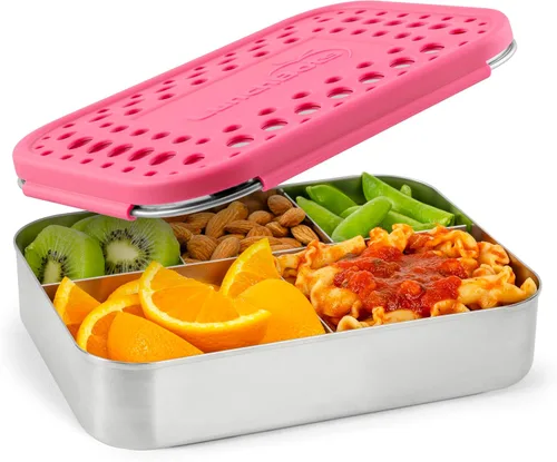 Miniatura 11 de Contenedor de comida con 3 secciones LunchBots Bento Trio, grandes, para niños y adultos., Puntos verdes