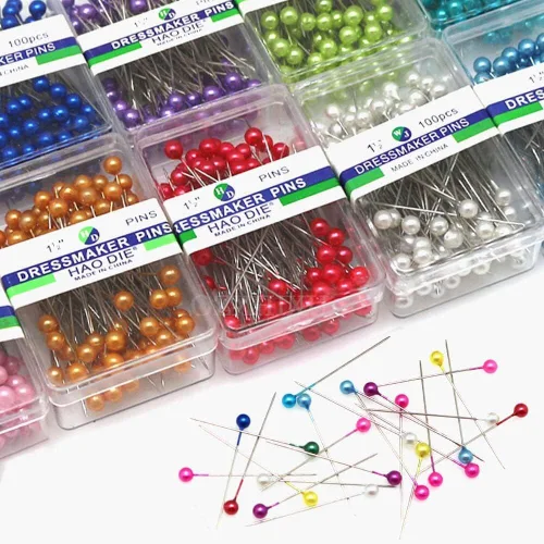 Miniatura 7 de 1200 piezas de alfileres para coser de tela, alfileres rectos con cabezas de bola perlada de 1.6 pulgadas, alfileres para acolchado para modista
