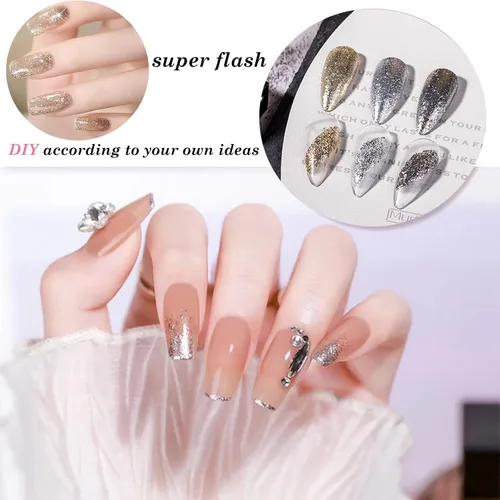 Miniatura 3 de Esmalte de uñas de gel con purpurina de metal plateado, 4 colores pintados de metal platino, esmalte de gel de dibujo dorado, plateado y negro