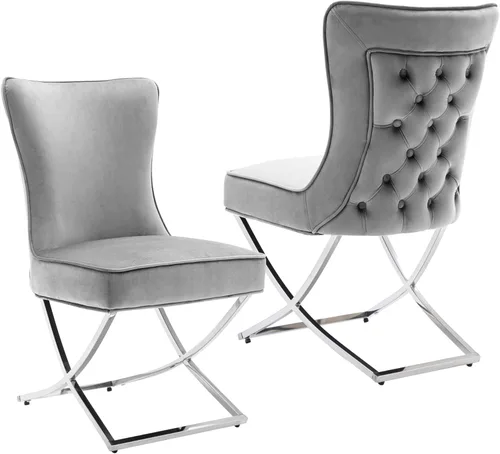 Miniatura 10 de LOULENS Elegance - Juego de 2 sillas de comedor de terciopelo, lujosas sillas de comedor tapizadas acolchadas, sillas decorativas de terciopelo real