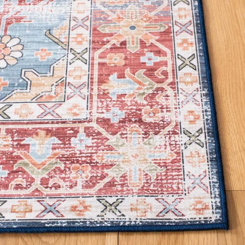 Miniatura 4 de SAFAVIEH Alfombra lavable Tucson Collection - 2 pies 6 pulgadas x 4 pies, azul y resistente al óxido, antideslizante, ideal para zonas de alto