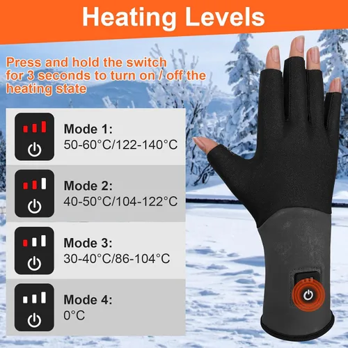 Miniatura 2 de Guantes térmicos sin dedos para mujeres y hombres, guantes térmicos recargables, calentador de manos eléctrico, ultrafinos y antideslizantes