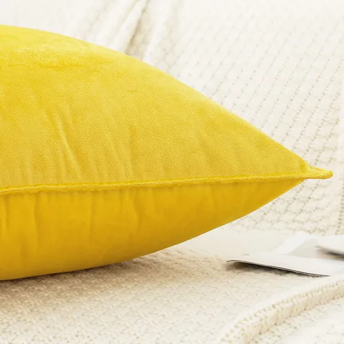 Miniatura 3 de JIAHANNHA Juego de 2 fundas de cojín de terciopelo de color amarillo brillante de 18 x 18 pulgadas, suaves y decorativas, para sofá, cama, sala