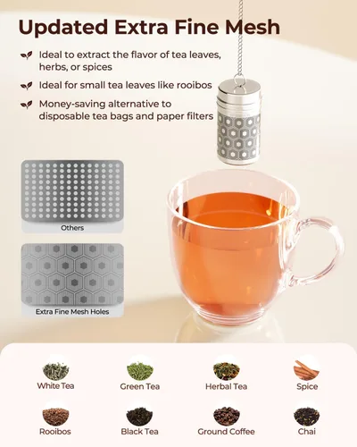 Miniatura 2 de Reinmoson Mini Coladores de Té para Té Suelto, Infusor de Té de Malla Extra Fina, Acero Inoxidable 304 y Tapa Roscada delgada Actualizada, Empapador