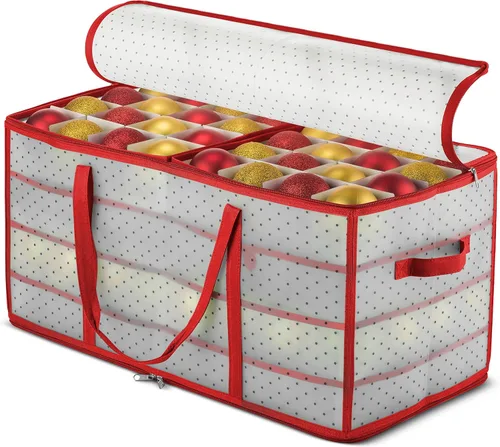 Miniatura 15 de ZOBER Caja de almacenamiento de plástico para adornos de Navidad, almacena 128 adornos de 3 pulgadas con bandejas individuales, caja de Verde