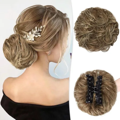 Miniatura 31 de RUWISS Pinza de Garra Moño Desordenado Postizo de Cabello Humano Real Moños Ondulados Rizados Chignon Extensiones de Moño Peinado Recogido