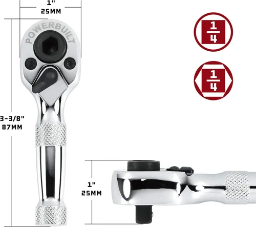 Miniatura 3 de Powerbuilt Trinquete recortado, llave de trinquete mini de 1/4 pulg, reversible de 72 dientes, para espacios reducidos, de liberación rápida - 940478