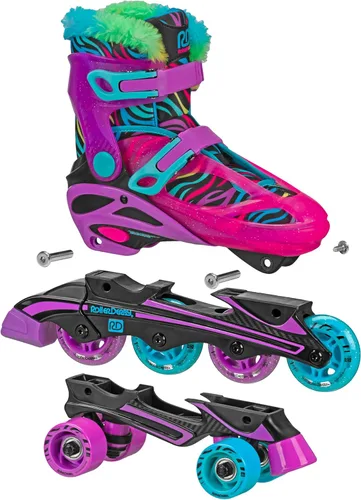 Miniatura 4 de Roller Derby Falcon 2 en 1 Combo Quad y Patines en línea para niños, tamaño ajustable Cebra Neón