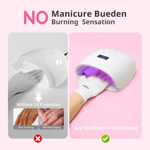 Miniatura 3 de Guantes UV AIRSEE para lámpara de uñas, guantes profesionales de protección UV UPF50+ para manicuras y arte de uñas, guantes sin dedos que protegen