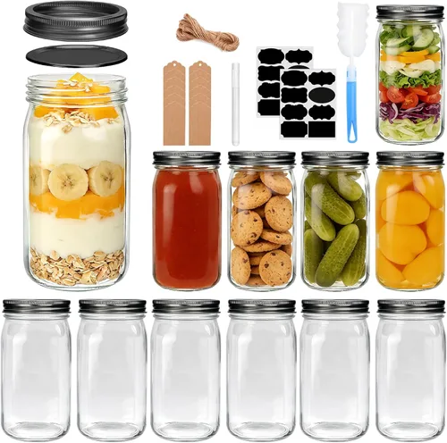 Miniatura 8 de QAPPDA Frascos Mason, Tarros de Vidrio Con Tapas de 8 oz, Tarros de Conservas Para Encurtidos y Almacenamiento de Cocina, Tarros de Especias de Boca