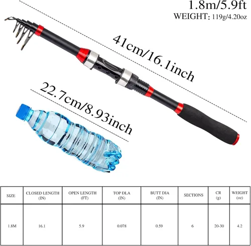 Miniatura 4 de I00000 Combos de caña de pescar y carrete con caña de pescar telescópica de fibra de vidrio, bolsa de transporte de pesca de carrete giratorio, kit