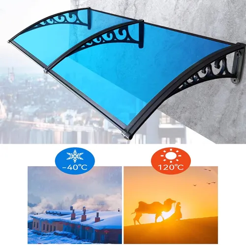 Miniatura 6 de Cubierta de policarbonato curvada azul, cubierta de aleación de aluminio, refugio de lluvia para ventana del hogar, toldo de ventana de puerta