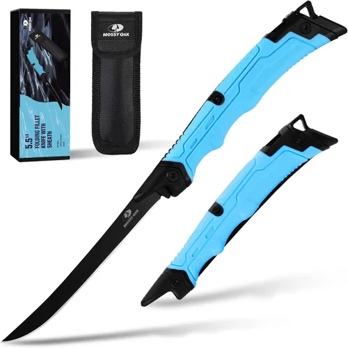 Miniatura 9 de Mossy Oak Cuchillo de pesca y cebo, filete de pescado de 4 pulgadas con funda protectora, hoja de acero inoxidable 5Cr15MoV afilada, mango
