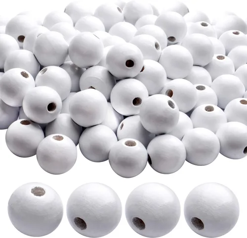 Miniatura 8 de Aylifu Cuentas de madera blancas, 100 cuentas de madera redondas de 0.787 pulgadas (0.787 in), cuentas espaciadoras sueltas con agujero grande