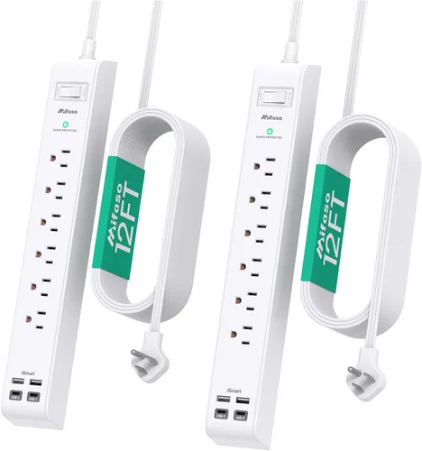Miniatura 14 de 2 Pack Power Strip, Extension Cord 3FT, Surge Protector with 6 Outlets and 4 USB Ports (2 USB C), Flat Plug Overload Protection, Extension Cord with