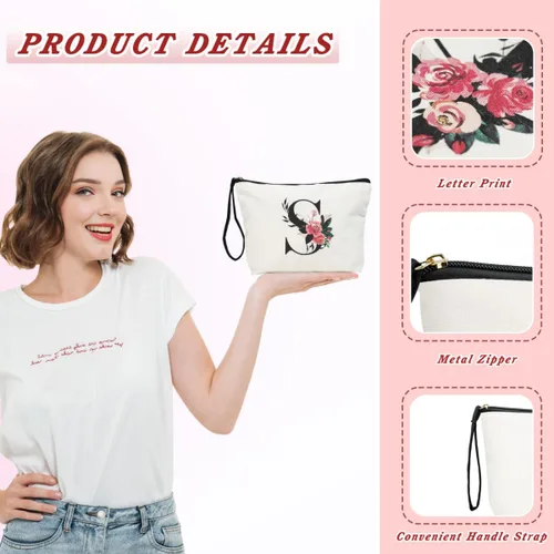 Miniatura 3 de TOPEAST Bolsa de maquillaje personalizada, bolsa de cosméticos inicial con cremallera, bolsa de aseo personal, regalos con monograma para mujeres