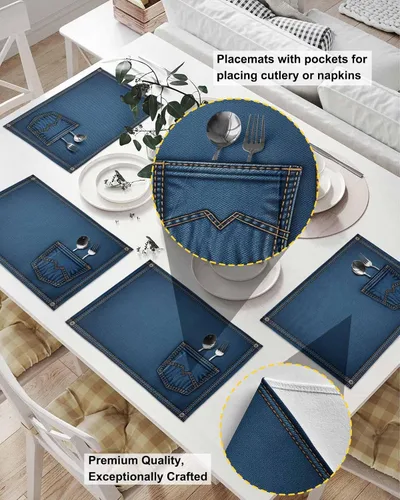 Miniatura 2 de Western Cowboy - Juego de 4 manteles individuales para mesa de comedor, tela de lino de algodón con bolsillo, arpillera cuadrada, rectangular