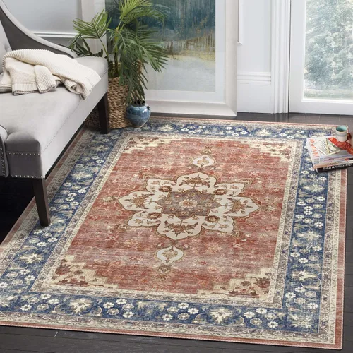 Miniatura 10 de Poeti Alfombra lavable, ultrafina de 9 x 12 pies, antideslizante, alfombra grande para sala de estar, dormitorio, alfombra floral vintage, alfombra