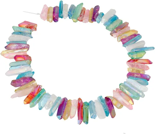 Miniatura 6 de rockcloud Rock Crystal Points - Palos de cuarzo transparente con revestimiento de titanio, cuentas sueltas perforadas en la parte superior de 15