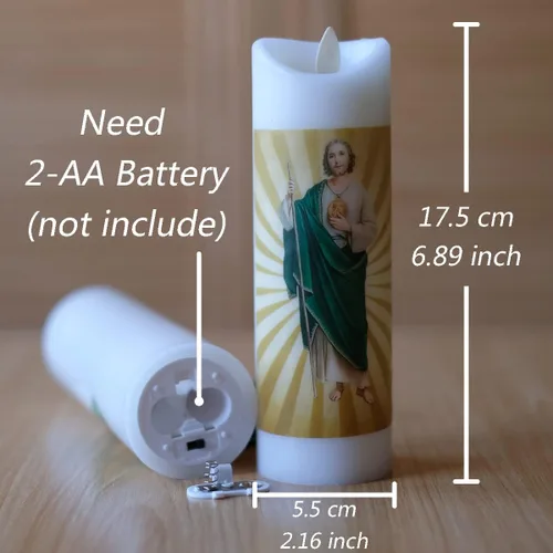Miniatura 4 de NONNO & ZGF - Vela de oración sin llama de San Judas, cera real, mecha en movimiento, velas de devoción a San Judas operadas por batería con función
