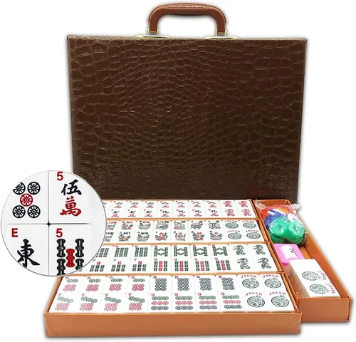 Juego de Mahjong Americano 166 Azulejos Blancos Grabados para Mah Jong Occidental, Mah Jongg con Estuche de Transporte de Tamaño Viajero, Dados,