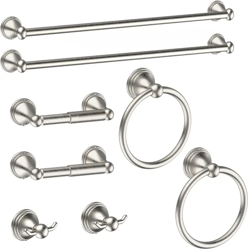 Newfun Juego de 8 accesorios de baño de níquel cepillado para baño, juego de accesorios de baño, 2 toalleros de 24 pulgadas para baño, 2 soportes