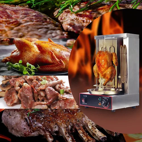 Miniatura 6 de Li Bai Shawarma - Parrilla vertical eléctrica para kebab, horno asador de giroscopio, asador de carne con 2 tubos de calefacción, cuerpo de acero