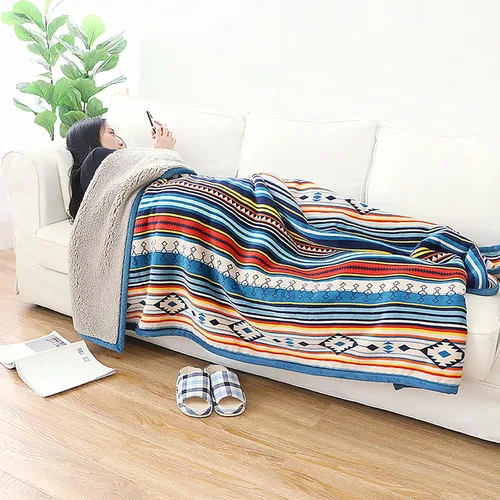 Miniatura 2 de UKELER Manta de sherpa bohemia de 80 x 60 pulgadas, manta bohemia de franela de felpa suave para cama, sofá, oficina, campamento A-bohemio