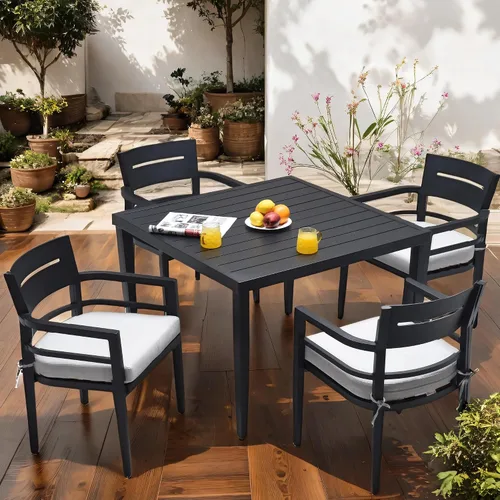 Miniatura 6 de LUMISOL Juego de mesa de comedor para exteriores de 7 piezas, juego de muebles de aluminio para patio con 4 sillas de comedor y 2 sillas giratorias