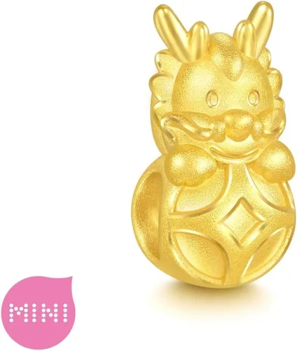 Miniatura 5 de CHOW SANG SANG 999 24K oro sólido mini encanto dragón de la suerte con moneda pulsera para mujer 94299C, Metal