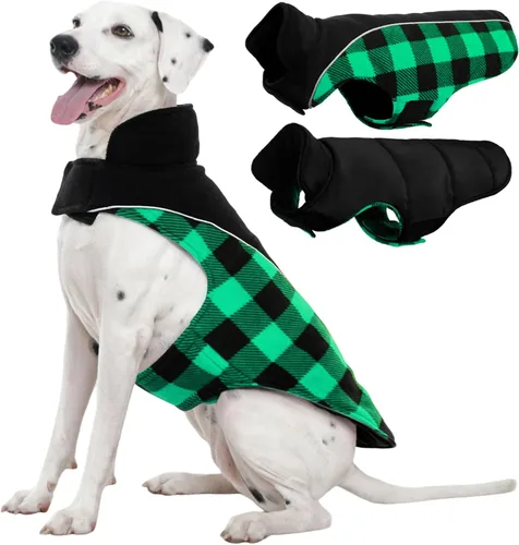 Miniatura 21 de Kuoser - Abrigo reversible para perros para climas fríos, abrigo de invierno impermeable reflejante para mascotas, abrigo para perros a cuadros