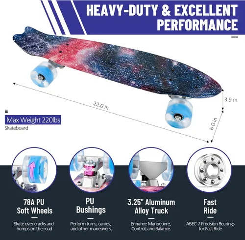 Miniatura 3 de BELEEV Patinetas de 22 pulgadas para niños, patineta cruiser para principiantes, niños, niñas, adolescentes y adultos, patinetas mini clásicas