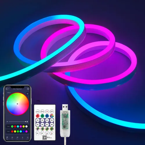 Miniatura 32 de iNextStation RGB Smart IC - Tira de luces LED de neón de 5 V, USB, 16.4 pies 5M, tira de luces de neón flexible, multicolor, IP67, impermeable