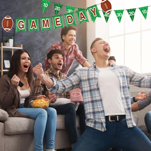 Miniatura 3 de 3 piezas de banderines con temática de rugby y fútbol americano, guirnalda para decoración de fiestas temáticas deportivas, suministros de decoración