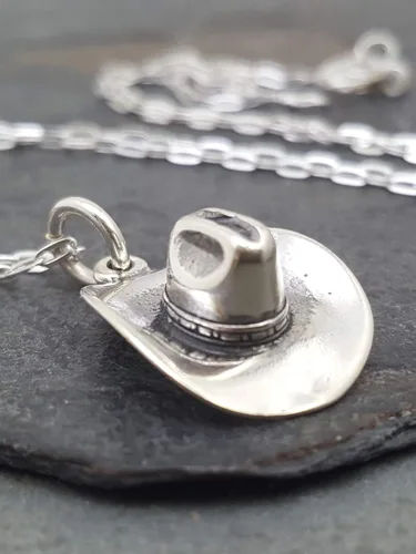 Miniatura 3 de Collar de plata de ley con dije 3D de vaquero vaquera y sombrero occidental, 18 pulgadas