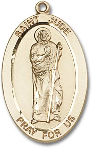 Miniatura 2 de Bonyak Jewelry Saint Medal Collection Colgante de San Judas relleno de oro de 1 5/8 x 1 pulgadas con cadena pesada, Metal