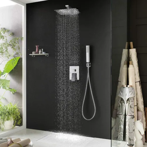 Miniatura 2 de Sistema de ducha de Iriber cromado, juego combinado de cabezal de ducha de lluvia de alta presión de 10 pulgadas y grifo de ducha Cromo 04