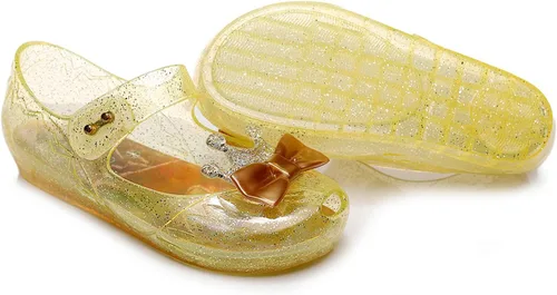 Miniatura 6 de Zapatos de gelatina para niñas, sandalias planas de vestir de princesa para niños, cosplay, gelatinas transparentes con purpurina Mary Janes