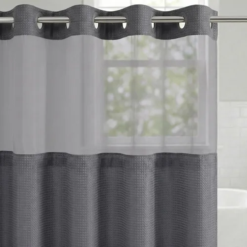 Miniatura 24 de Americanflat 71x74 Cortina de Ducha Sólida Negra - Cortina de Ducha Larga Resistente al Agua con Ojales de Metal Duraderos y 12 Ganchos - 100%