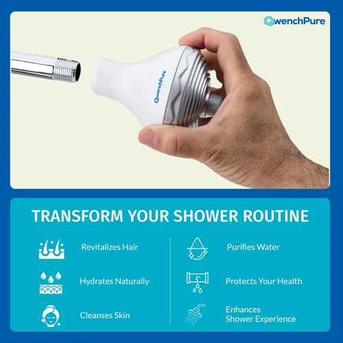 Miniatura 5 de QwenchPure Filtro de ducha para cloro: alto rendimiento, 100% KDF-55, elimina el cloro y los contaminantes, suaviza y purifica el agua dura, mejora