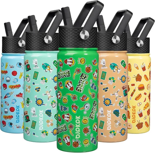 Miniatura 48 de BJPKPK Botella de agua aislada con tapa con pajilla, bonitas botellas de agua de 15 onzas, termo de metal de acero inoxidable, vasos reutilizables