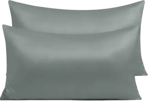 Miniatura 30 de NTBAY - Fundas de almohada de satén con cremallera, súper suaves y lujosas fundas de almohada Negro