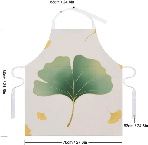Miniatura 2 de MUSM Apron for Adults - 27.6 X 31.5 Inch, Heavy-Duty Polyester Aprons with Two Large Pockets, Waterproof Green Ginkgo Leaves Kitchen Apron for