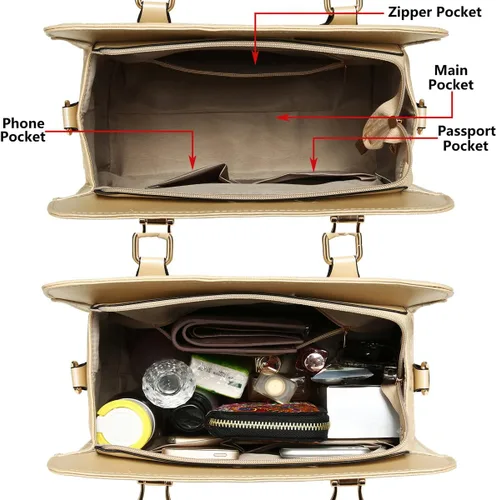 Miniatura 24 de Bolsos de mano de moda para mujer, bolsa de hombro, asa superior, bolsa de mano, juego de 4 piezas