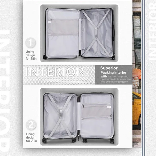 Miniatura 6 de COOLIFE Juego de maletas de equipaje de mano ABS PC Spinner Trolley con compartimento de bolsillo Bolsa de fin de semana Blanco Classic