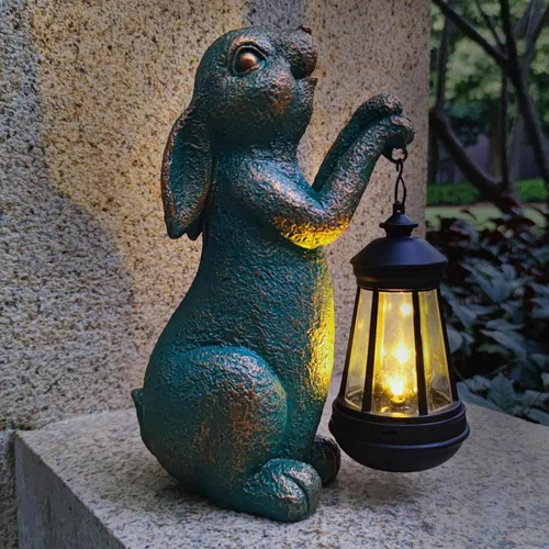 Miniatura 3 de JOYBEE - Estatuas de jardín de conejo con linterna solar para decoración al aire libre, figuras solares de conejo, decoraciones de luces para patio