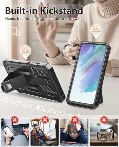 Miniatura 3 de Funda protectora para Samsung Galaxy S21-FE: Cubierta de protección completa a prueba de caídas de grado militar de doble capa con soporte Carcasa