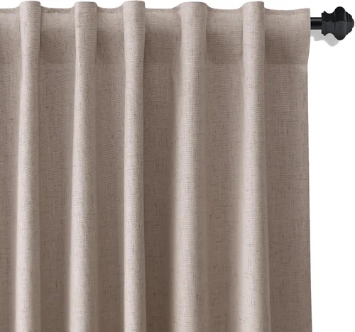 Miniatura 57 de Guken Cortinas opacas de lino, 2 paneles rústicos, elegantes, 100% opacas, con aislamiento térmico, banda de ganchos y trabilla trasera, 52 x 84