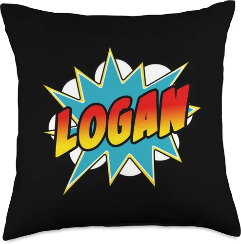 Miniatura 5 de Boys Logan Comic Book Superhero Name Almohada de 16 x 16 pulgadas, multicolor